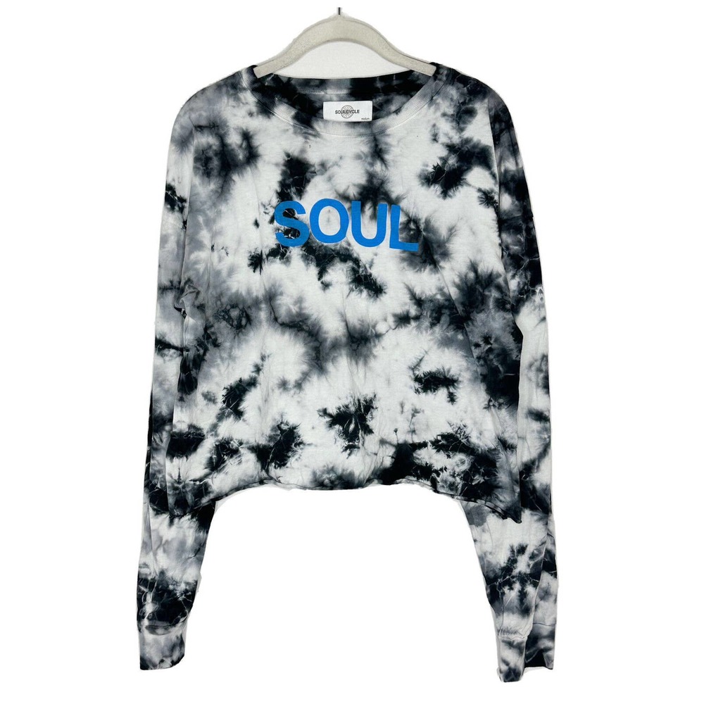 Soul Cycle Shirt Tye dye cropped long sleeve women Black White Size M